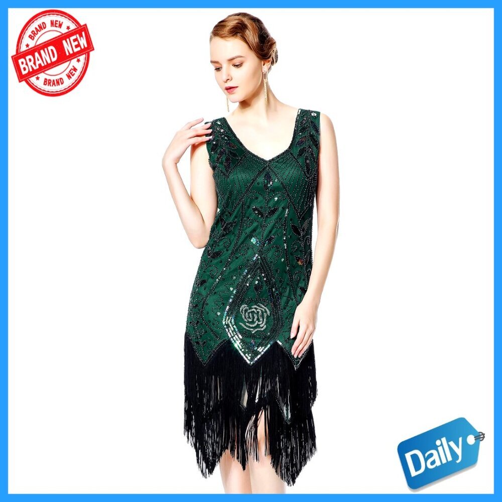 1920s Flapper Dress with Sequins Beaded Fringe for Gatsby Party